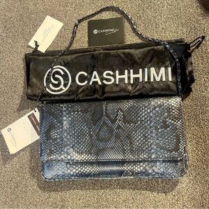 Cashhimi Blue Exotic Leather Snake Skin Handbag